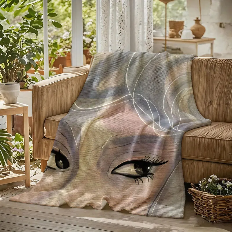 Ethereal Oriental Lady Flannel Blanket Perfect for Sofa Office Bed Travel Sleep Read Relax Camping Four Season Use