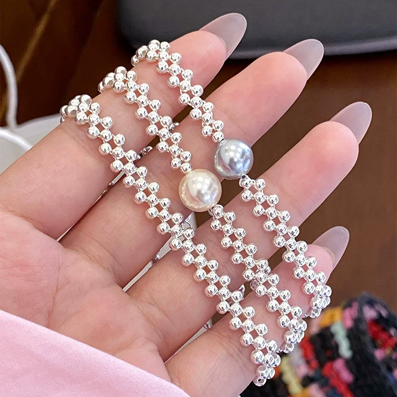 

S925 sterling silver women's bracelet, pearl woven round beads, popular fashion jewelry, party accessories