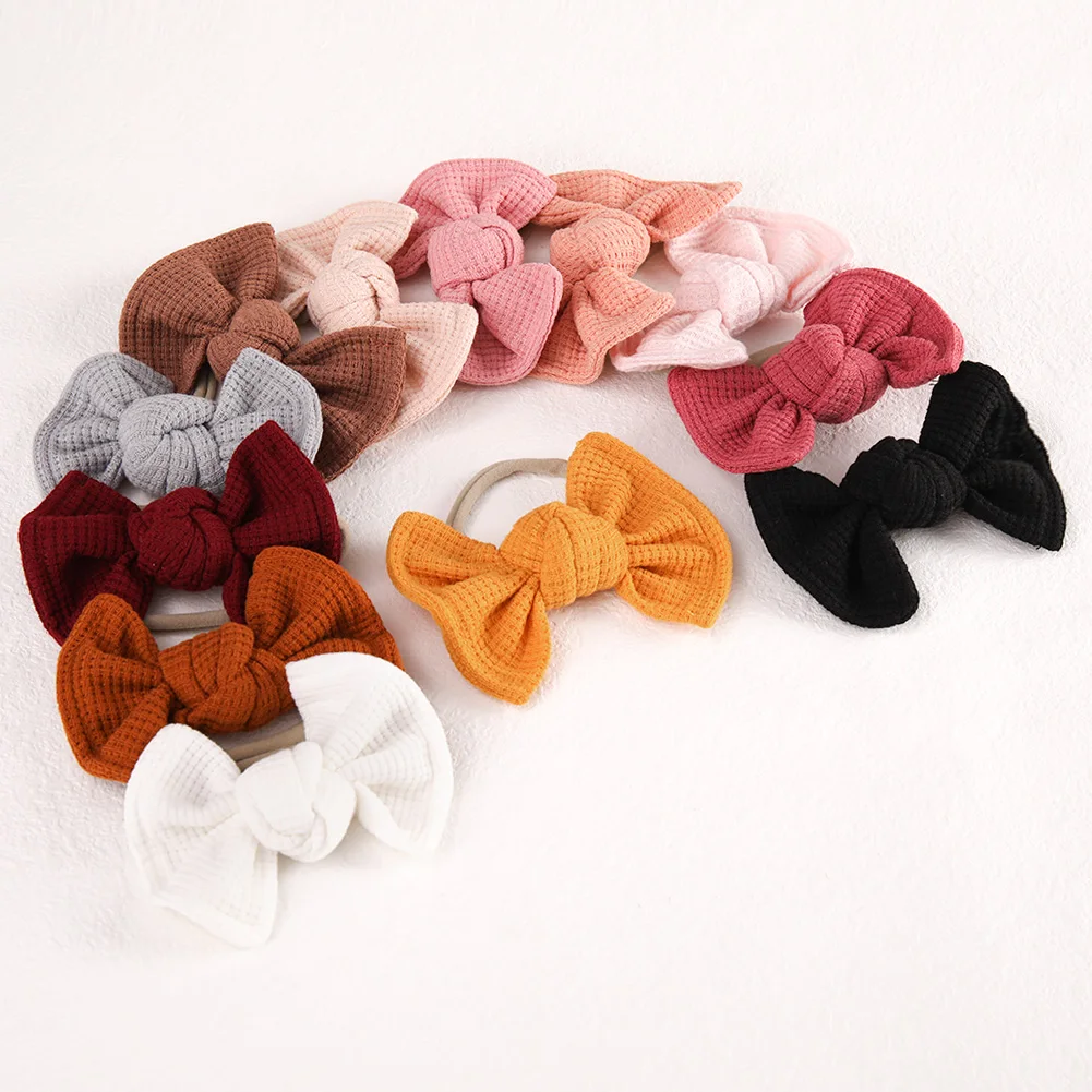 36pc/lot Newborn Waffle Knit Bows Nylon Baby Headband Girls Knitted Hair Bow Nylon Headband Hair Clips for Kid Hair Accessories