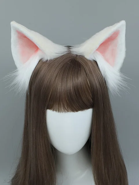 Akcesoria do kostiumu cosplay dla dziewczyn, biało-różowe kocie uszy, urocza regulowana ozdoba na głowę, unisex, opaska Lolita, rekwizyt na imprezę świąteczną.