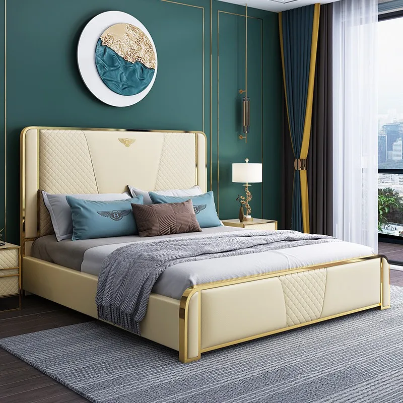 

*Luxury Modern Minimalist 1.8m Double Bed Soft Leather Bed for Wedding or Master Bedroom for Large or Small Apartments