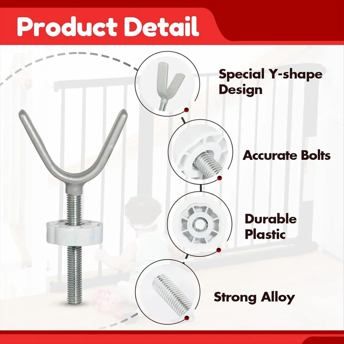 Nieuwe 4-pack babyhek leuningadapter Y-spindelstangen M10 (10 mm), schroefdraad voor op druk gemonteerde veiligheidspoorten voor baby's en huisdieren