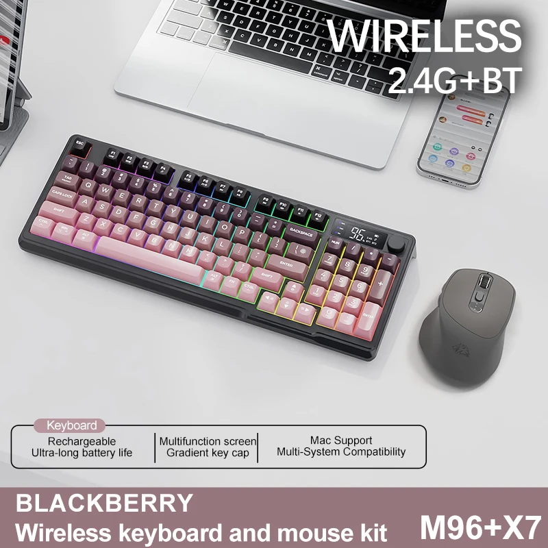 M96 Bluetooth-toetsenbord Draadloos FREEWOLF-schermgamingtoetsenbord, elektronisch scherm, verbinding met meerdere apparaten, ergonomie-gaming
