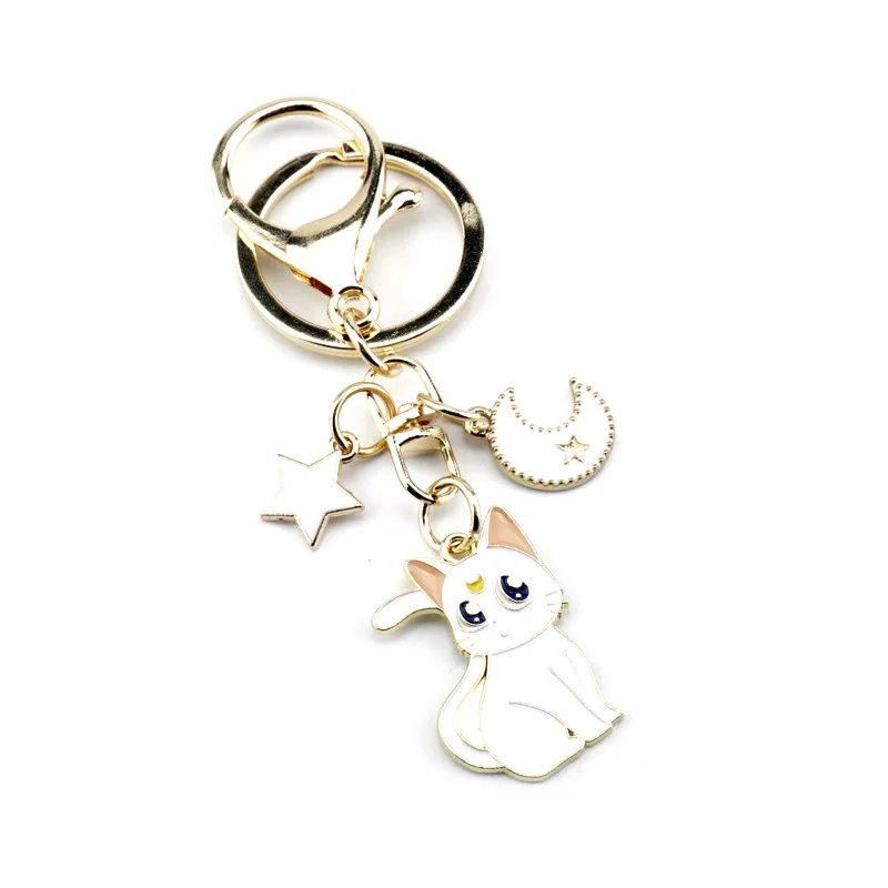 Sailor Moon Metal Keychain Luna Artemis Cat Key Ring Moon Star Couple Key Chain Pendant Trinkets Valentine\'s Day Gift Jewelry