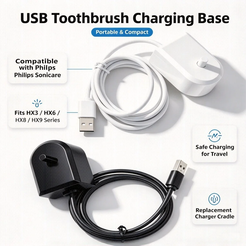 1pcs Replacement Charging Base for Philips Electric Toothbrush Portable Travel Safe Charger Cradle Fits HX3 HX6 HX8 HX9 Series