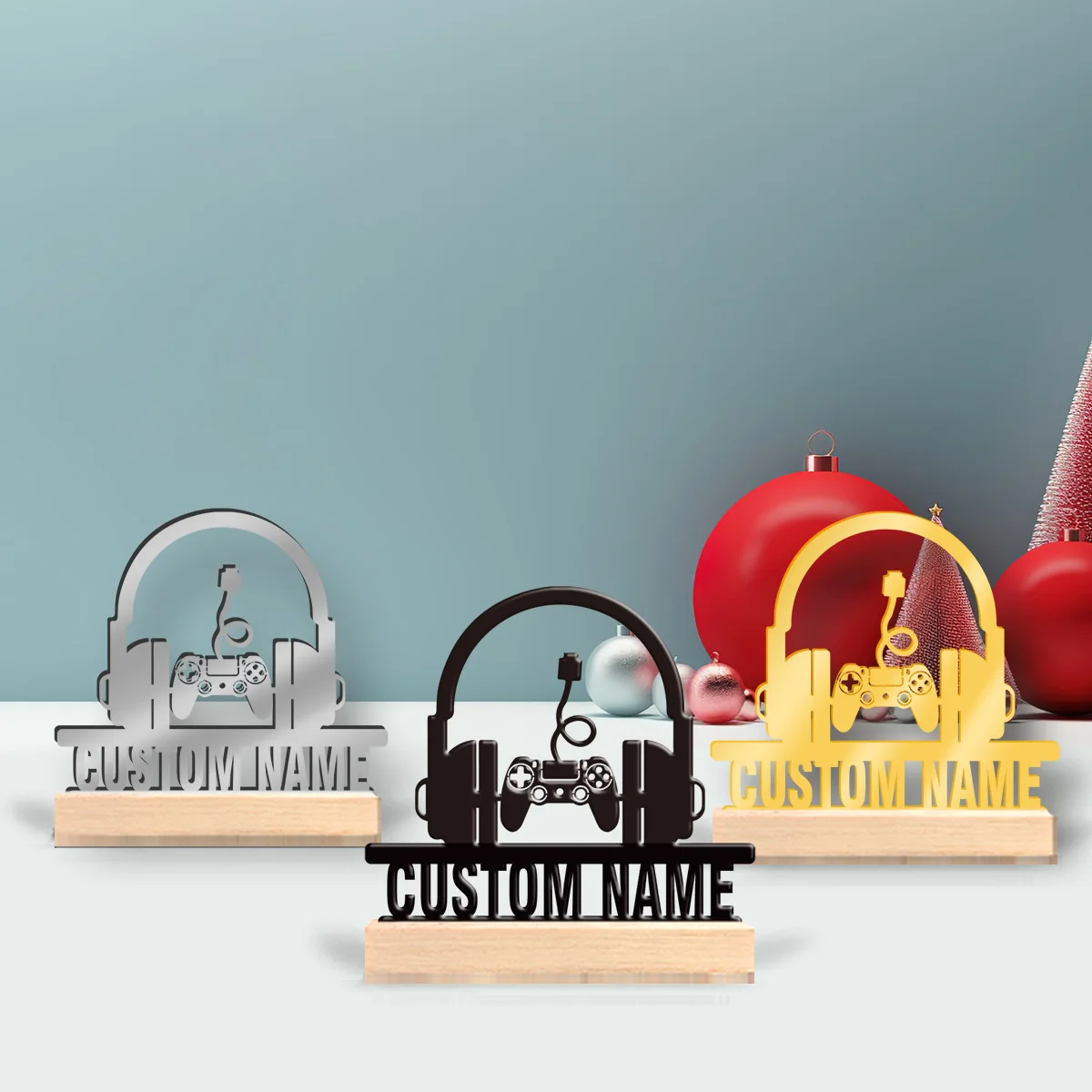 1pc Customizable Metal Desktop Ornaments Custom Content Equipped with A Wooden Base Art Decoration, Desktop Decoration