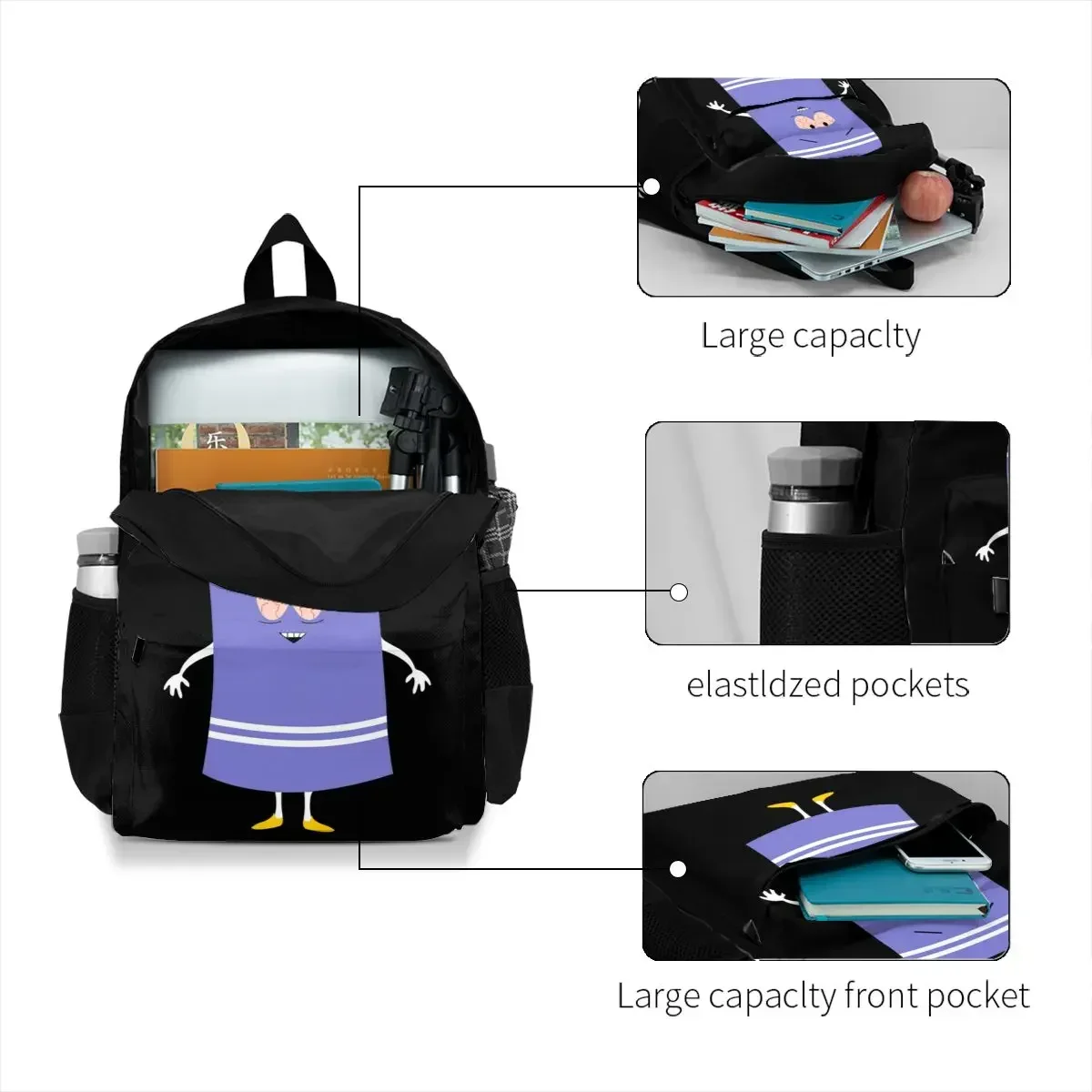 Towelie South Black Park The Boys Huf Large Capacity Backpack Gym Training Sports Style Riding Backpack