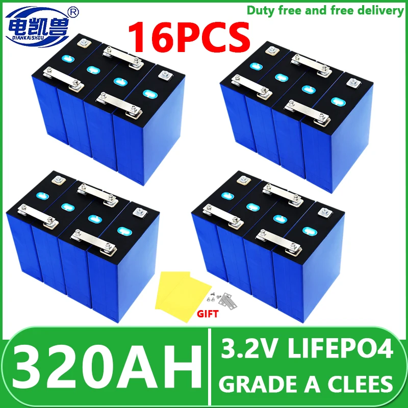 

Tax-Free 16pcs 3.2V 280ah 320ah Lifepo4 rechargeable battery GRADE A DIY 12V 24V 48V RV solar storage golf cart battery pack