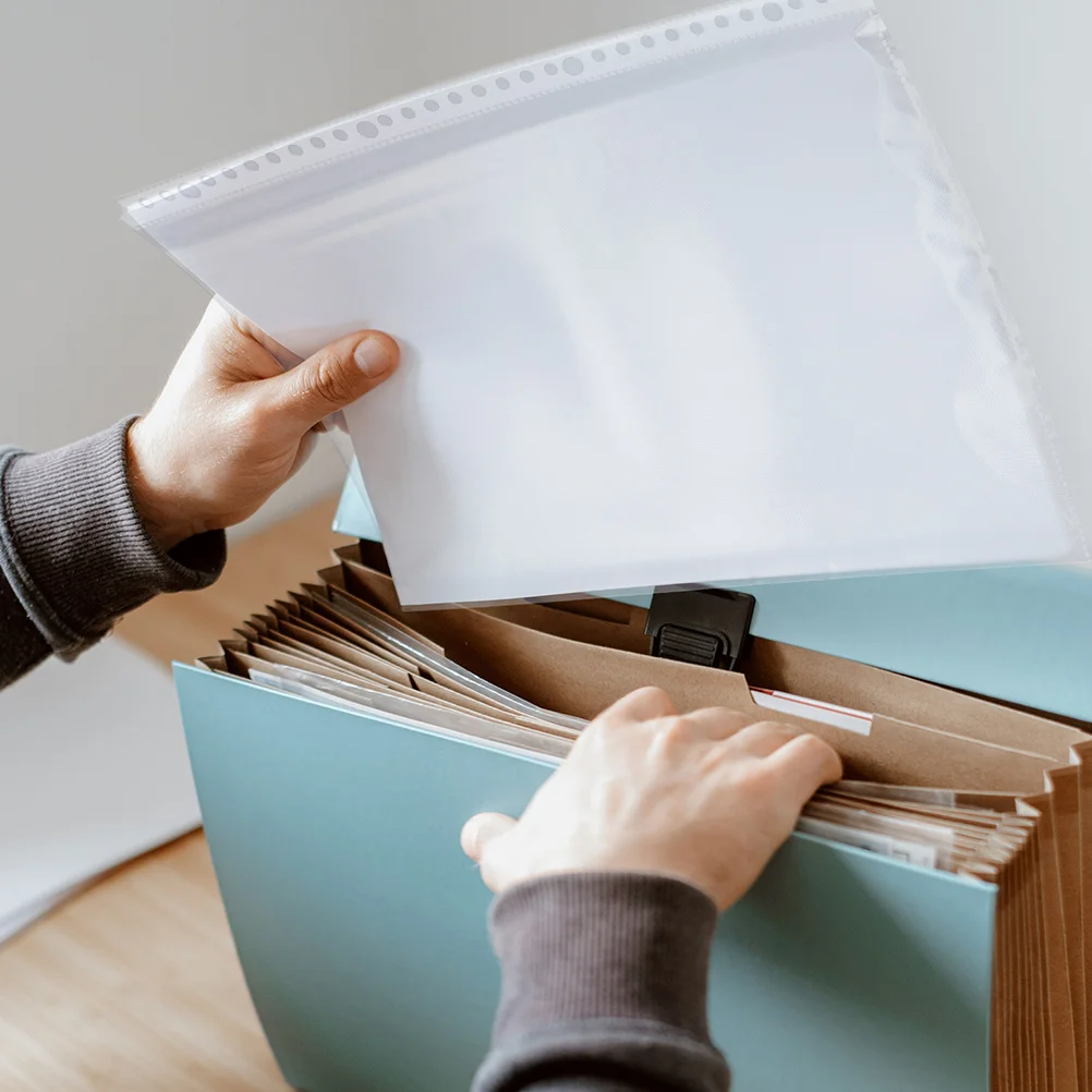 Fundas para carpetas A4 de 30 agujeros, archivador transparente, billetera impermeable para documentos para la escuela, oficina, protección de almacenamiento en el hogar, 20 piezas