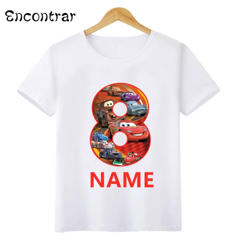 Disney-Camiseta Infantil Pixar Car, Tops Relâmpago McQueen, Roupas de Aniversário, Bebés Meninas e Meninos, 1 Ano, 2 Anos, 3 Anos, 4 Anos, 5 Anos, 6 Anos, 7 anos, 8 anos, 9 anos