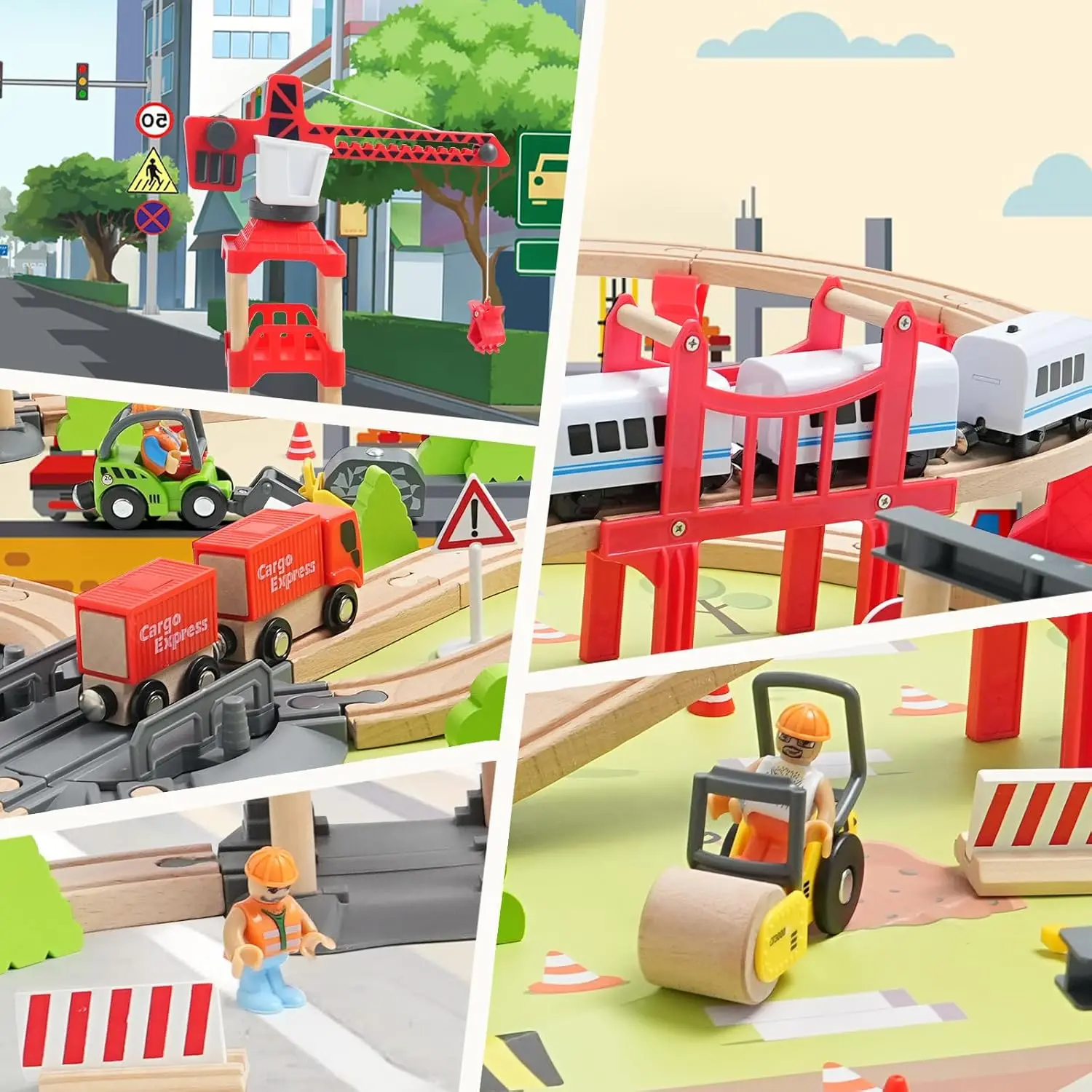 유아용 104피스 나무 기차 세트, 3-6세 어린이용 트랙이 있는 자석 기차, 주요 브랜드와 호환 가능, 조립