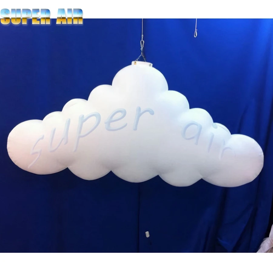 Customized design nice hanging decoration inflatable white cloud with led light for stage