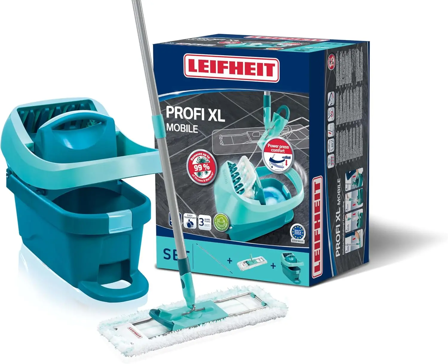 Leifheit Set Wischtuchpresse Profi XL Mit Bodenwischer Und Rollen, Putzen Mit