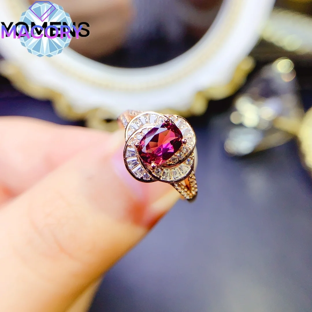 Natural garnet ring female silver 925 luxury brand replica 925 silver jewelry with certificate sent free on Valentine's Day.