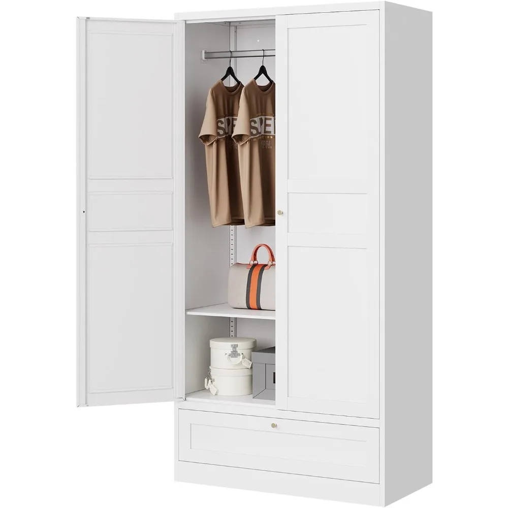 

Wardrobe Closet,72 H Clothing Metal Storage Cabinet with Storage Drawer Adjustable Shelves and Hanging Rod,Bedroom Armoir