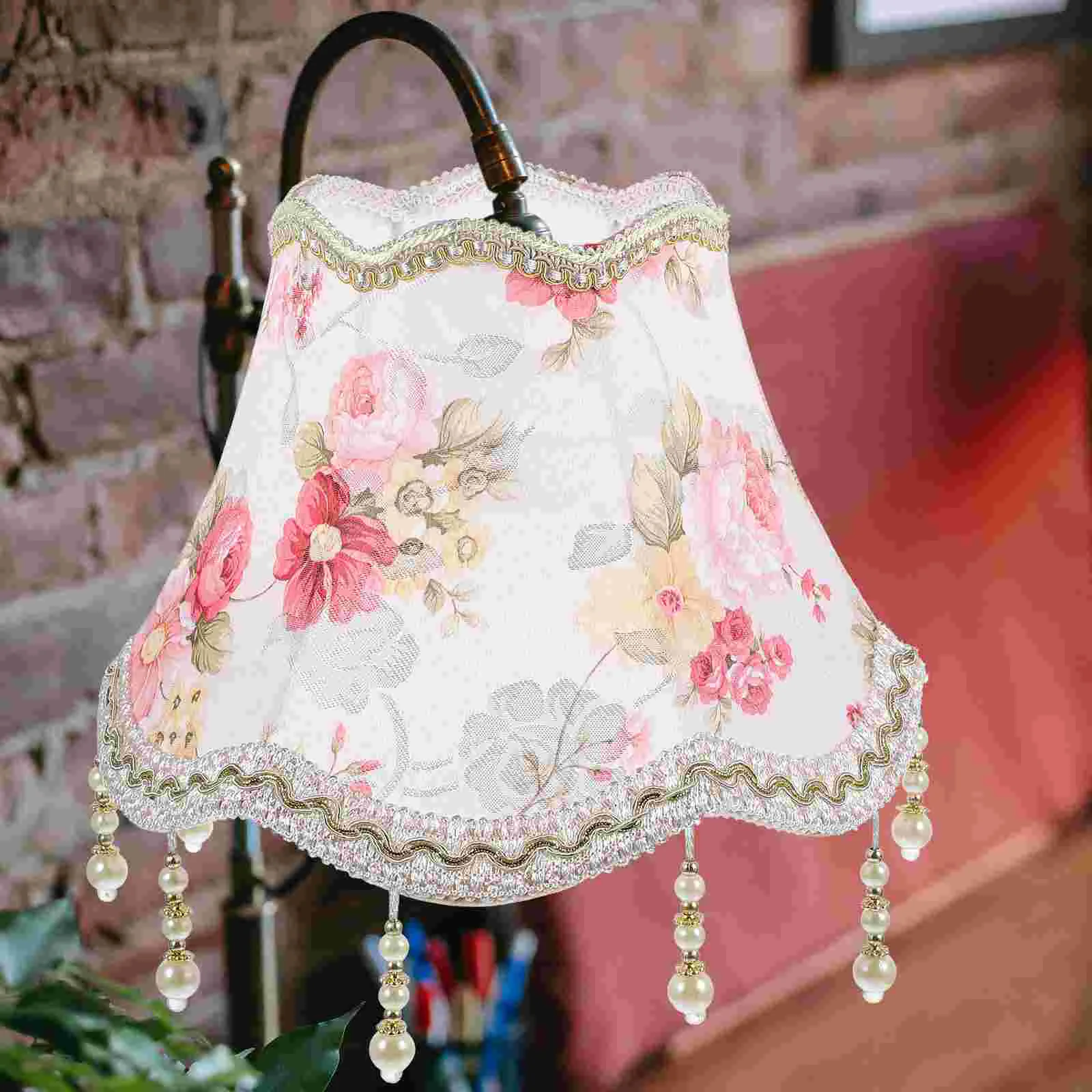 Lampshade Bell Shades Home Retro Fringe Desk Cover Pink Room Accessories Victorian Beaded Decor