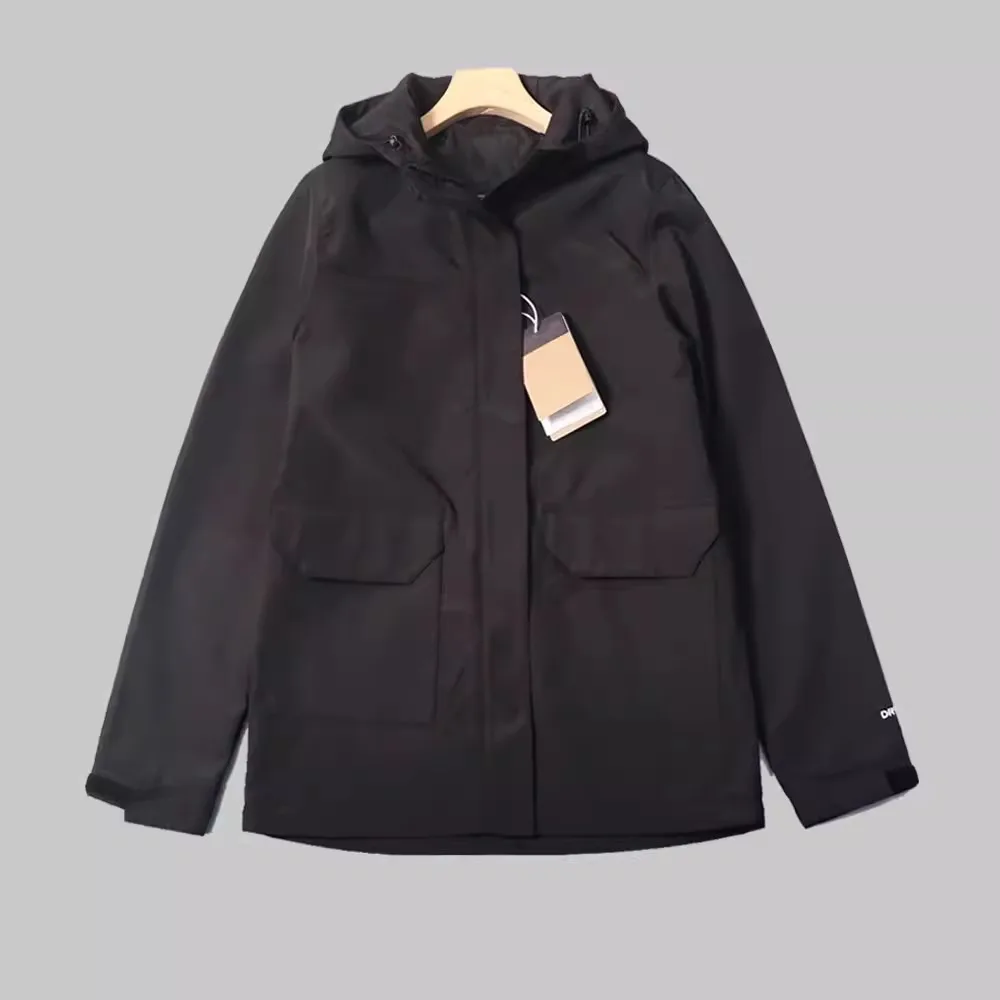 Wiosenna Nowa Damska Kurtka Komuterowa z Kapturem, Wiatroodporna, Wodoodporna, Długa, Zapinana na Zamek, Inne Materiały, Damska