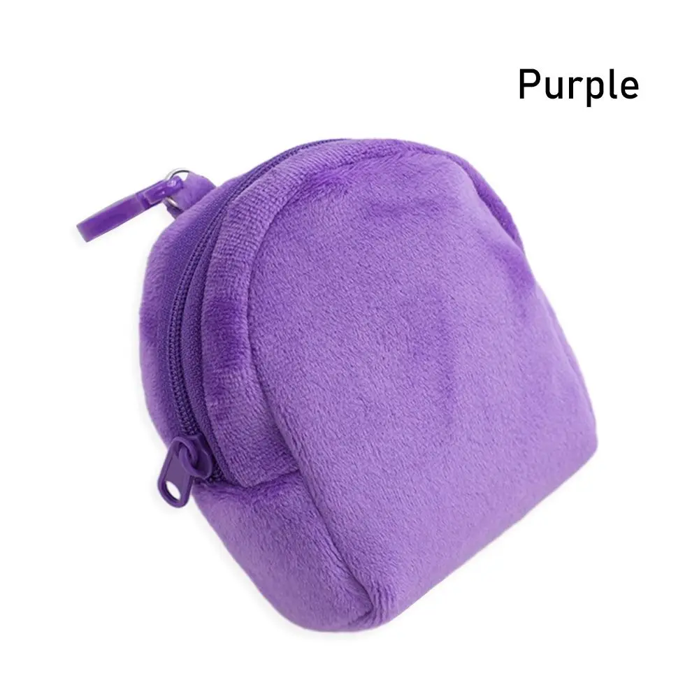 

1Pcs Mini ID Card Bag Schoolbag Coin Purse Plush Pure Color Coin Bag Keychain Candy Cute Wallet for Women