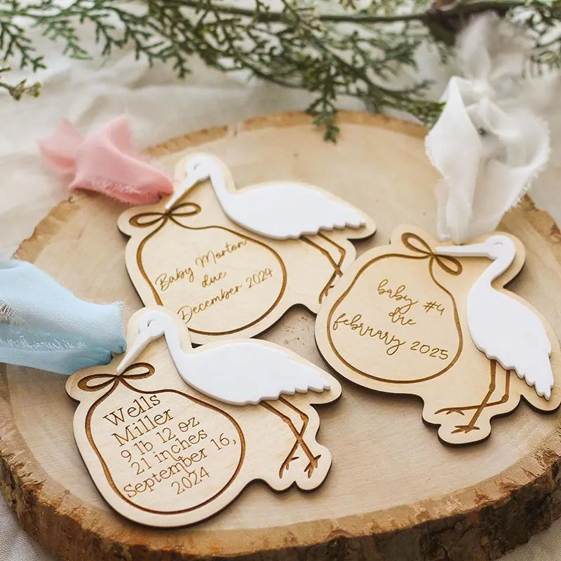 Personalised Crane Baby Announcement Decorations Pregnancy Announcement Gender Reveal Birth Statistics Signs Baby Decorations