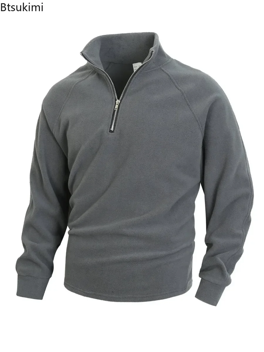 2025 Heren Stand Kraag Halve Rits Sweatshirts Losse Casual Coral Fleece Warme Trui Tops Outdoor Sport Training Hoodies Mannelijke