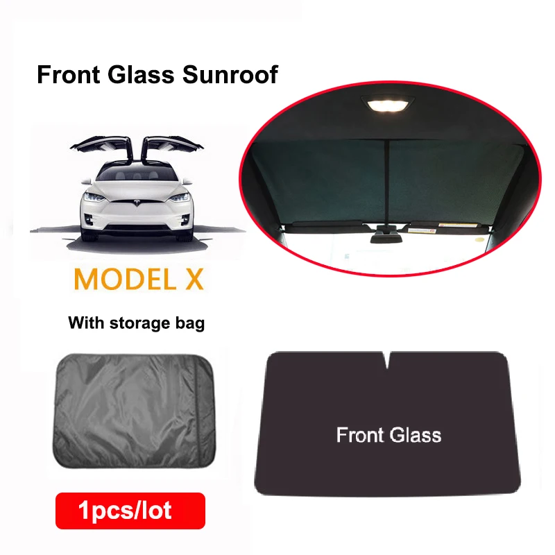 For Tesla Model X 2024 Head Front Glass Roof Sunshades Sun Shades UV Protection Skylight Cover Sunroof Curtain Mesh Sun Visor