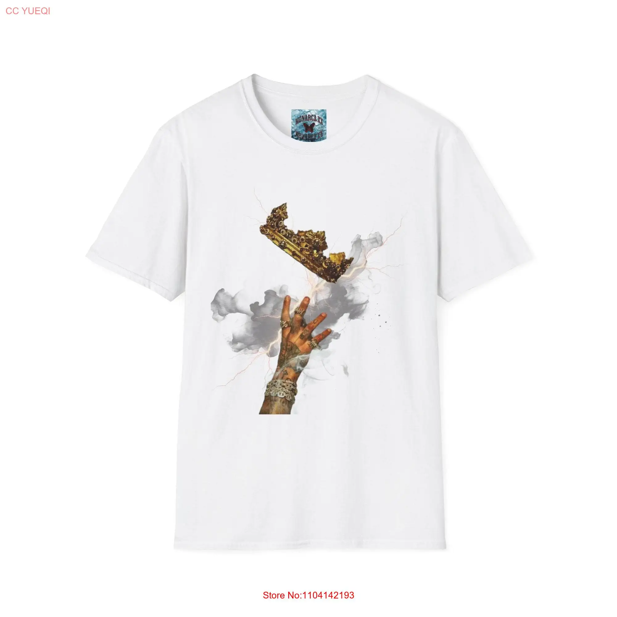 قميص تاج مع الماس في اليدين والبرق ، بأكمام طويلة أو قصيرة ، قميص