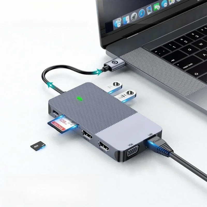 

11-In-1 USB Docking Station DisplayLinkHUB Triple Display Hub Type-C Docking Station