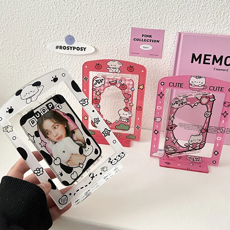 Rotatable 3 Inch Photo Frame Acrylic Cute Card Display Stand Desktop Decor Photocard Holder Idol Photo Card Sleeves Stationery