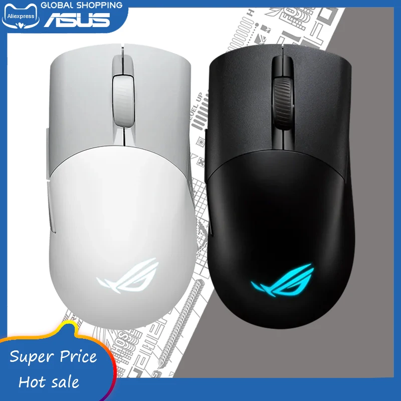 Беспроводная мышь Asus ROG Keris AimPoint 36K RGB Gaming, легкая оптическая мышь с разрешением 36000 точек на дюйм, трехрежимное подключение, 5 программируемых кнопок