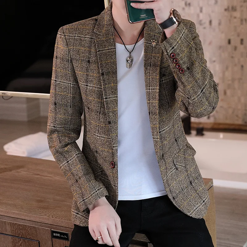 

2025 Men's, Autumn New, Slim Fit Casual Plaid blazer