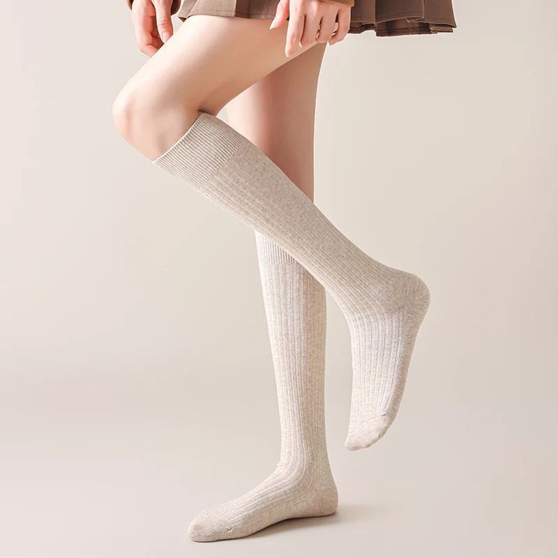Trendy Women's Stockings Japanese Fashion New Solid Color Simple Knee High Socks For Women Preppy Style Long Socks Girls Cotton