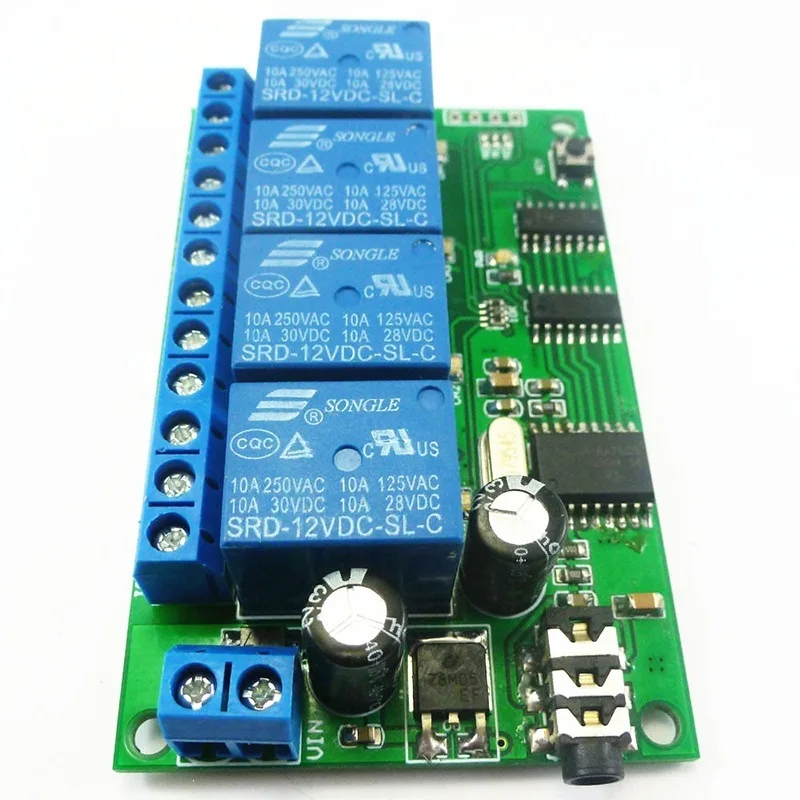 12V new 4-channel audio decoding relay, control instructions can be modified remote control module