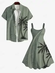 Plus Size vestidos de talla grande Printed Outfit For Couples Coconut Tree Tropical Leaf Printed Matching Hawaii Beach