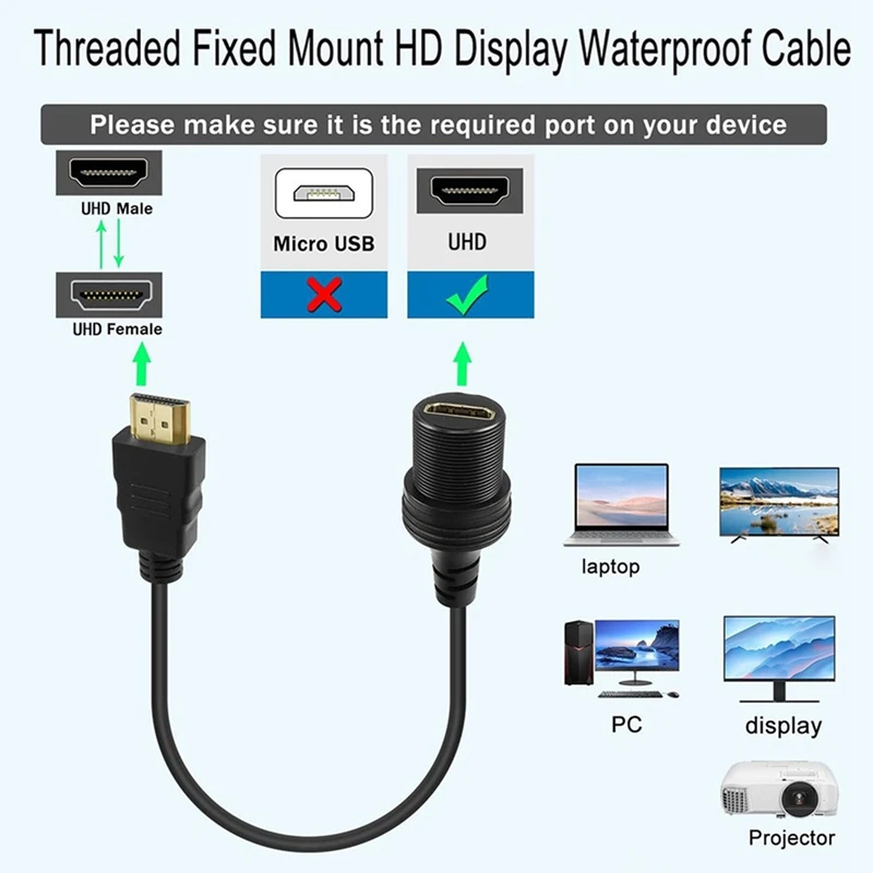 N75R-2X -Compatible Male To Female Extension Cable -Compatible Flush Mount Cable For Boat Motorcycle Dashboard 0.3 M