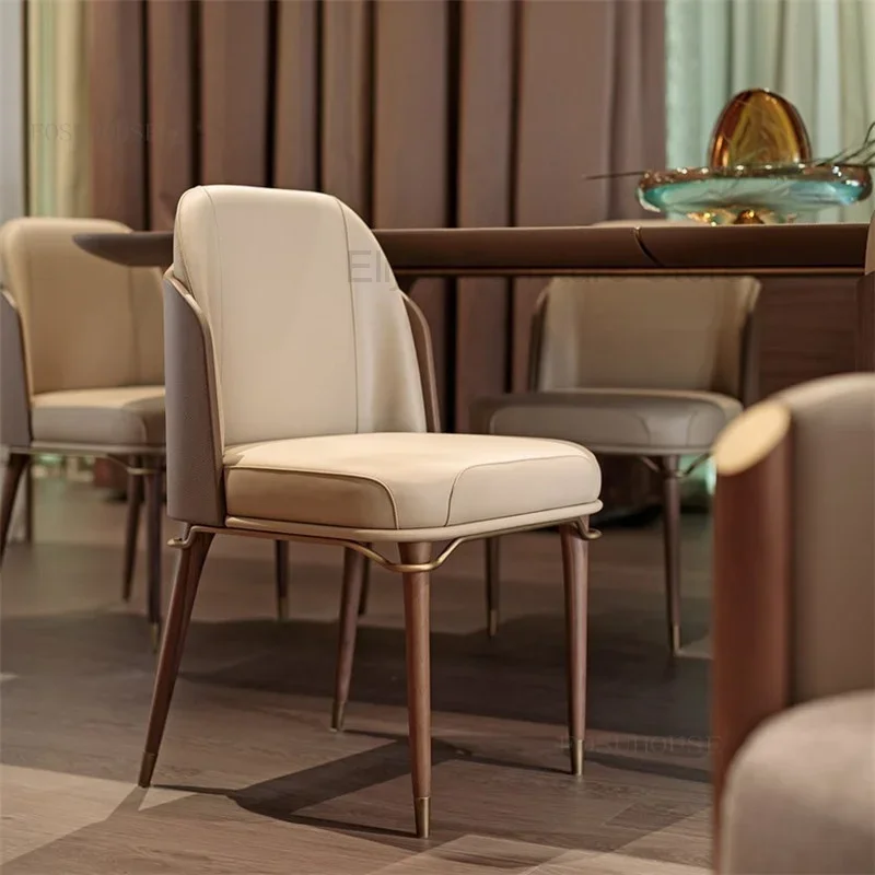 

Restaurant Leather Dining Chairs Luxury Designer Backrest Minimalist Garden Chairs Outdoor Italian Stool Leisure Home Furniture