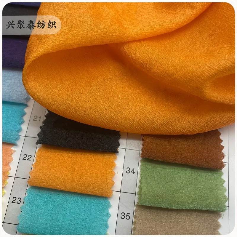 

Fine shiny wrinkled organshon fabric polyester pleated spring and summer dress blouse Hanfu