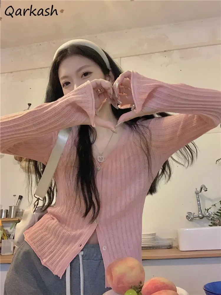 

Knitted Cardigan Women Long Sleeve V-neck Slim Fit Sexy Cute Temperament Casual Sweaters Ulzzang Retro Chic Кардиган Женский New