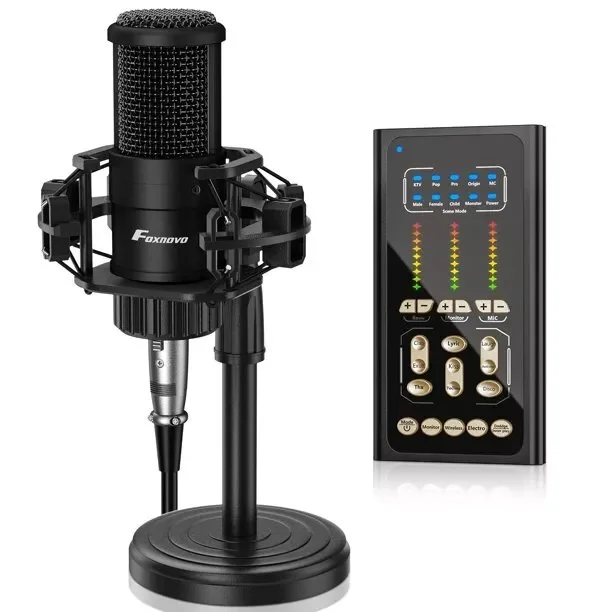 

Condenser Microphone Studio Recording Professional Live SoundCard kit Bluetooth