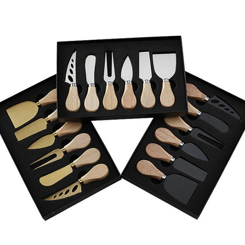 6/4pcs Exquisite Cheese Knives Set Stainless Steel Fork Spreader Collection Walnut Handle Cheese Slicer with Gift Box