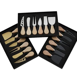 6/4pcs Exquisite Cheese Knives Set Stainless Steel Fork Spreader Collection Walnut Handle Cheese Slicer with Gift Box