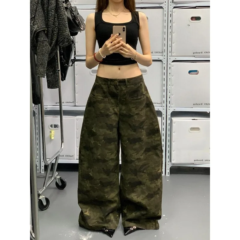 Jean taille haute pour femmes, Baggy, décontracté, Vintage, Camouflage Y2K, pantalon droit, rue américaine, jambes larges, Denim, été