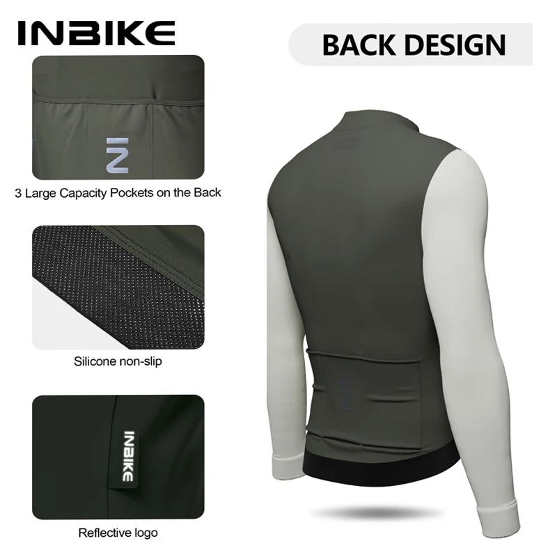 INIBKE Long Sleeved Men\'s Cycling Jersey Winter Fleece Bicycle Jersey Bike Riding Clothing Reflective Full Zipper 3 Rear Pockets