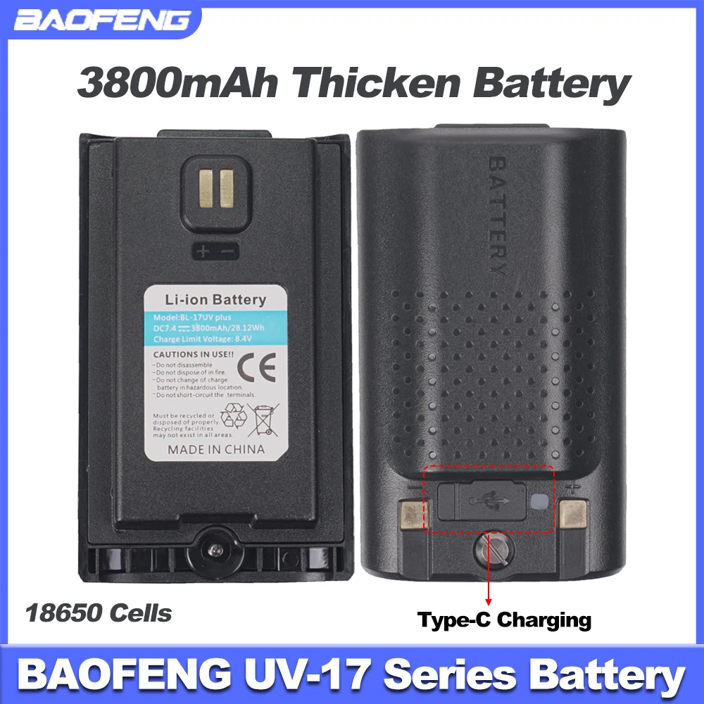 BAOFENG-batería de iones de litio de UV-17 para walkie-talkie, mejorada, gruesa, 3800mAh, para Radios bidireccionales de la serie UV17, BL-17UV de batería de repuesto