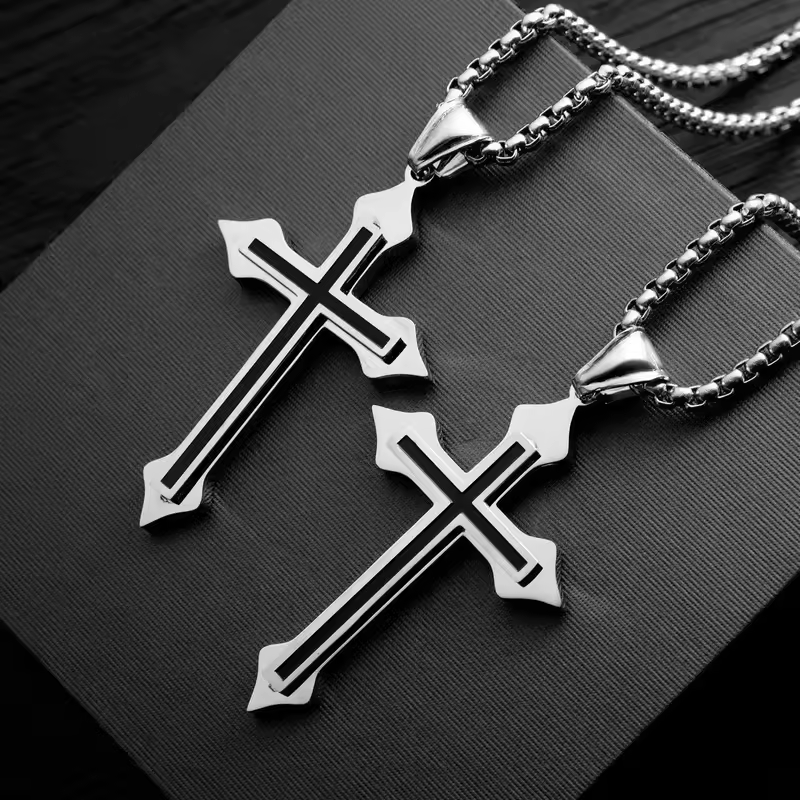 Collares con colgante de cruz de acero inoxidable para mujeres, hombres y adolescentes, collar con colgante de cruz gótica Punk Hip Hop, regalos de joyería de moda