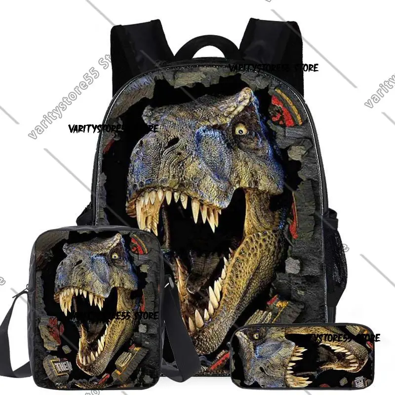 Classic Popular Cartoon Dinosaur 3D Printed 3pcs/Set pupil School Bags Laptop Daypack Backpack Inclined shoulder bag Pencil Case
