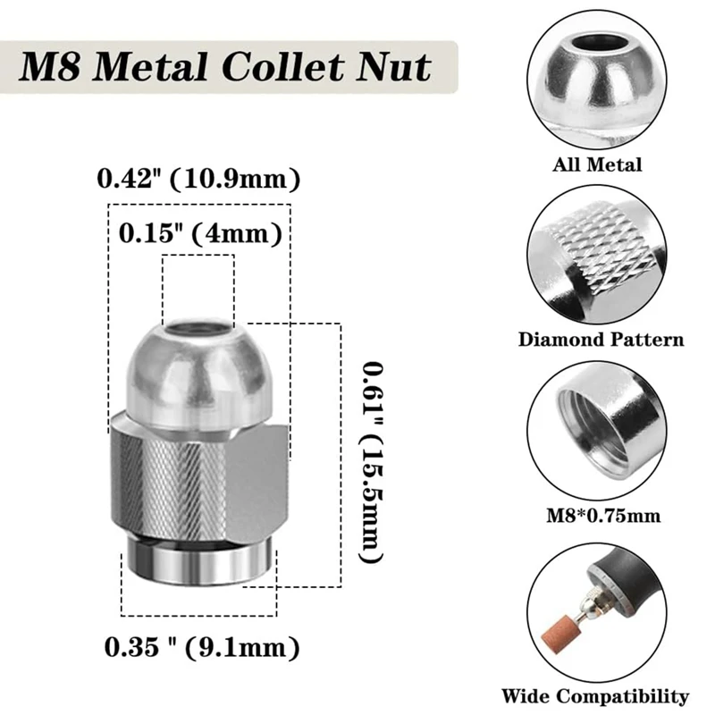 AC88 16PCS Drill Chuck Collet Set 4486 Keyless Quick Change Chuck Rotary Tool with Brass Collet for Nut Set