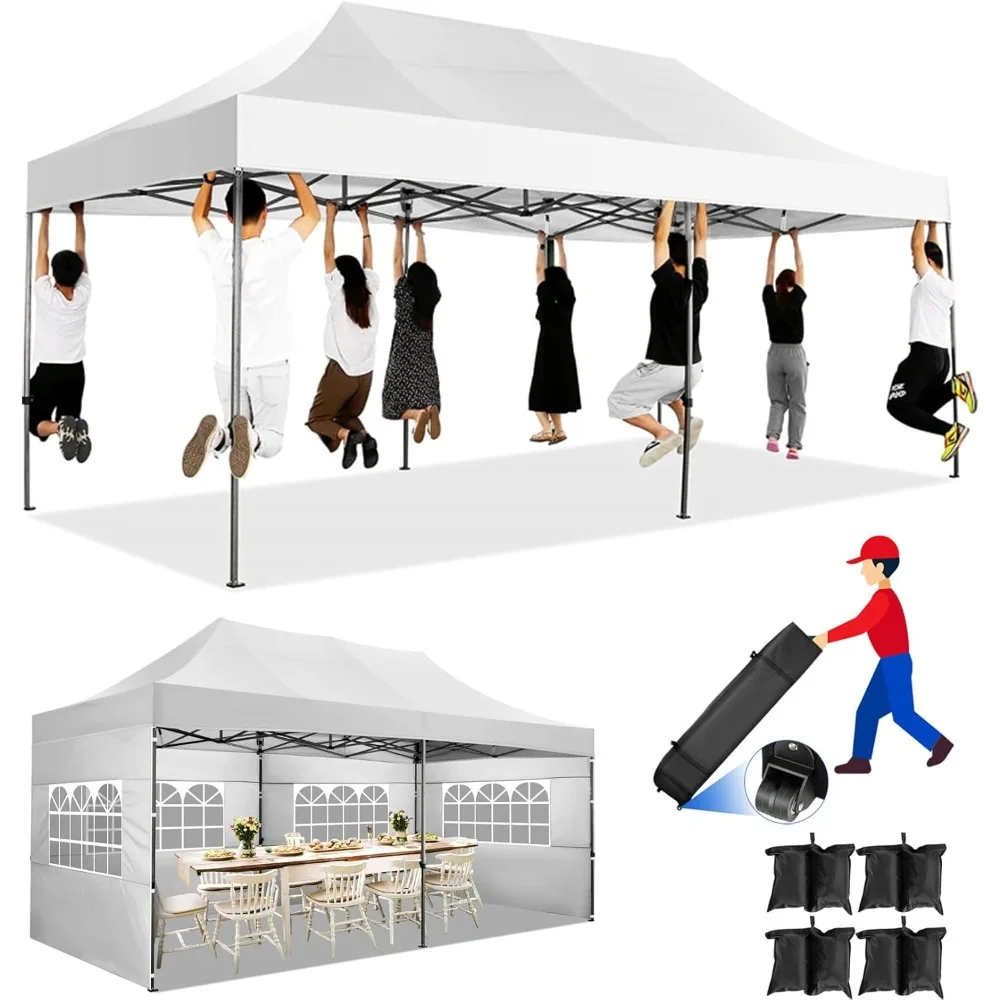 

Pop Up Heavy Duty Canopy with 6 Sidewalls Commercial Heavy Duty Tent, All Weather Waterproof Outdoor Wedding Party Tents, 10x20