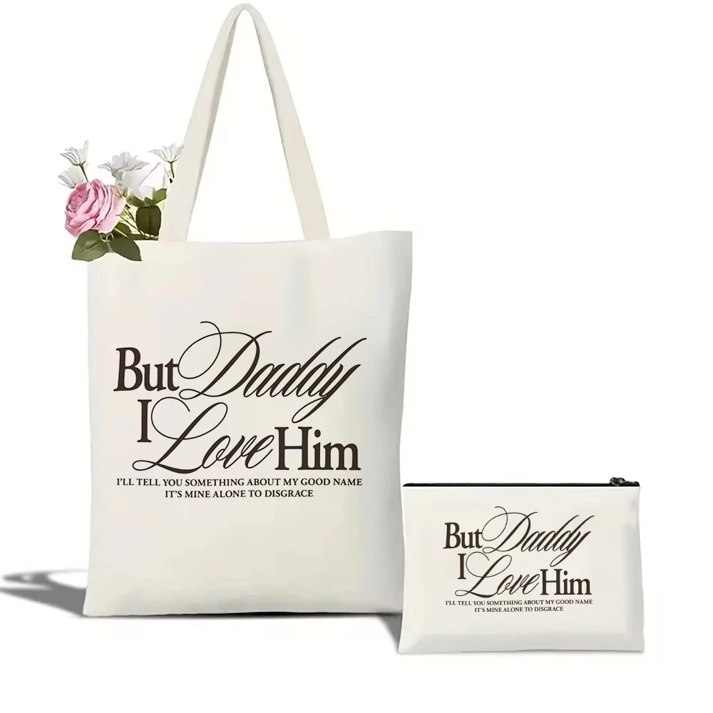 But Daddy I Love Him Tote Bag Large Capacity Shopping Bags Cosmetic Bag Set  Shoulder Bag and Makeup Bag for Daily Use