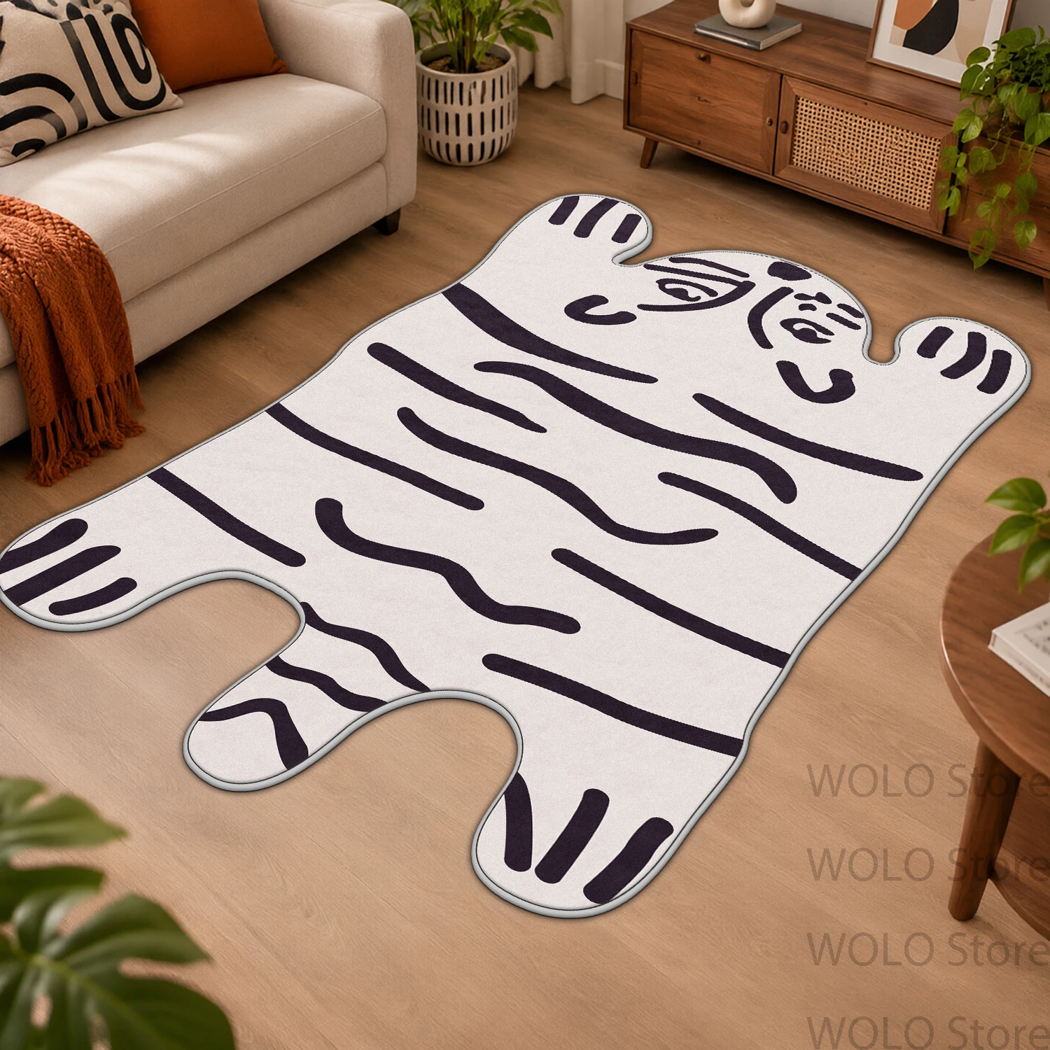 Art Illustration Style Irregular Novelty Shape Large Living Room Carpet Vintage Animal Print Non-slip Soft Rug for Decor Home