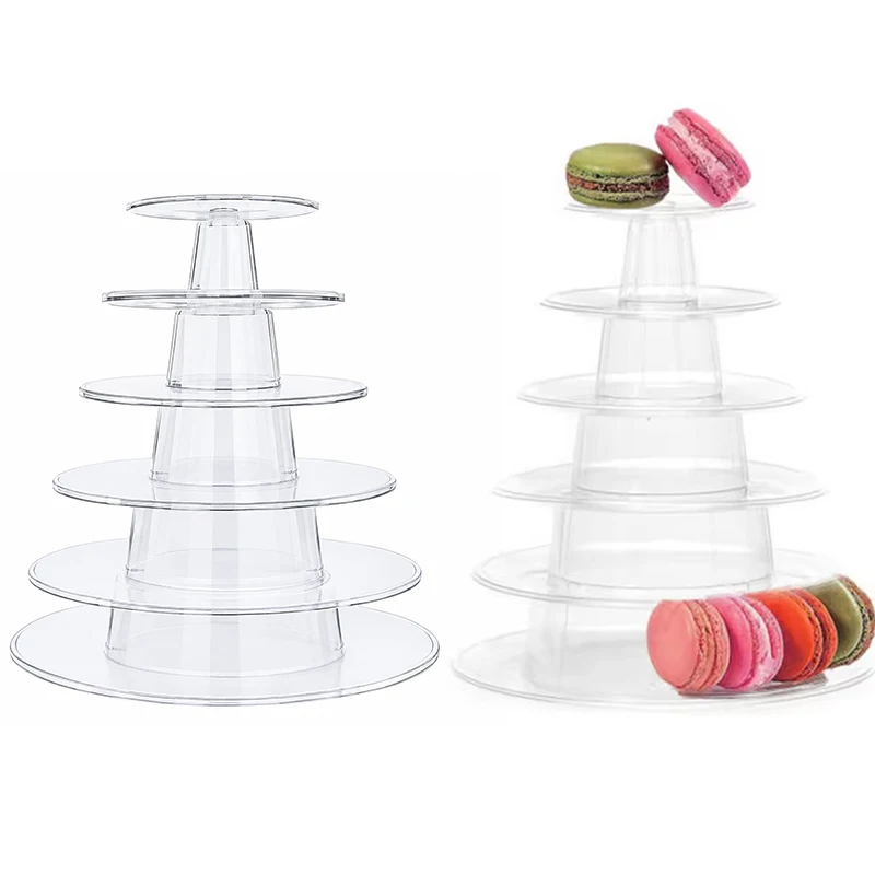 1/2PCS 6Tier Clear Round Dessert Stand Plastic Macaron Tower Reusable Pastry Display Rack for Wedding Birthday Party Holiday ZYF